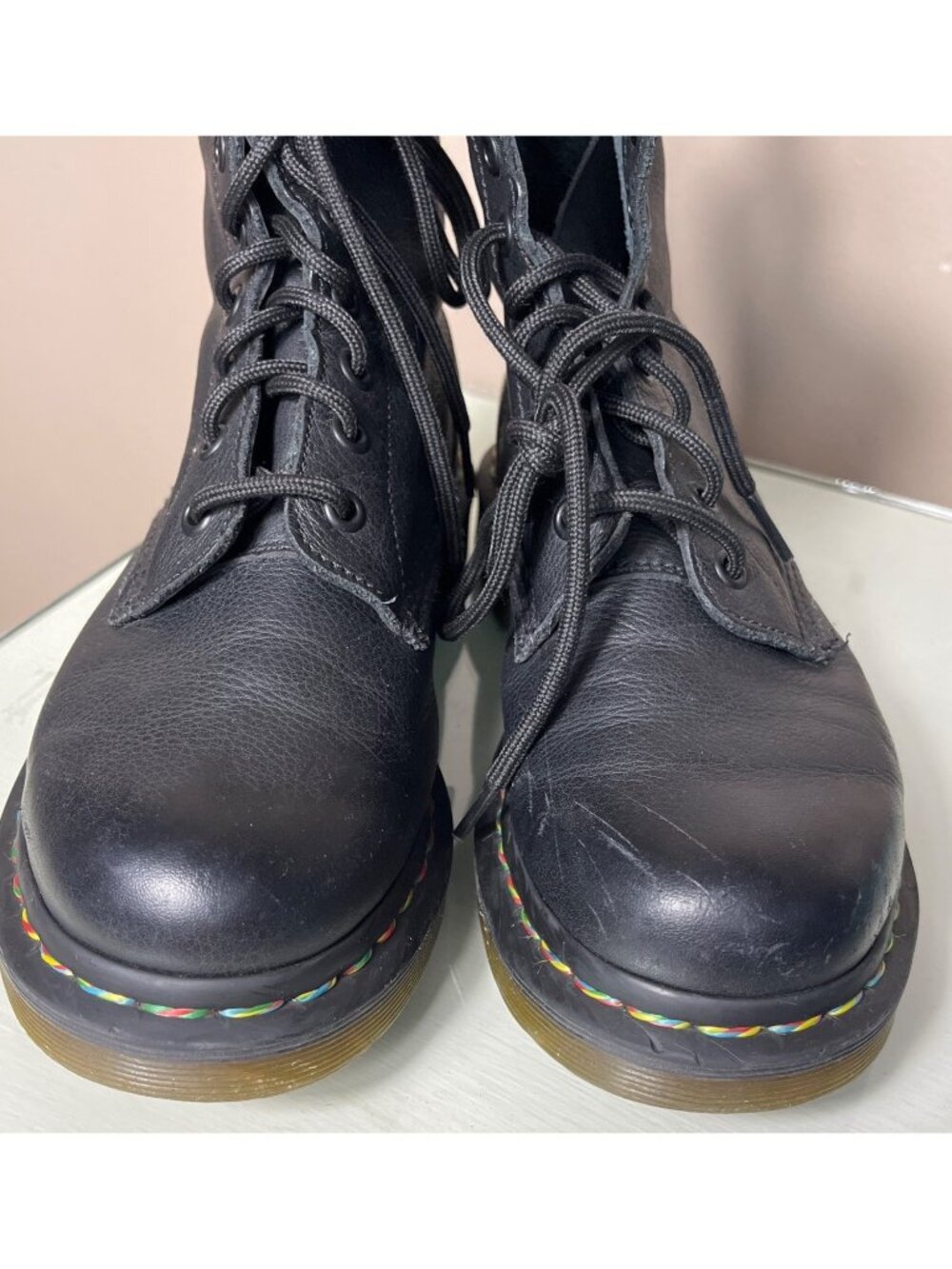 Dr Martens Boots AirWair Black 1470 Pascal Rainbow Combat Moto Leather Wom 7 - Picture 4 of 9